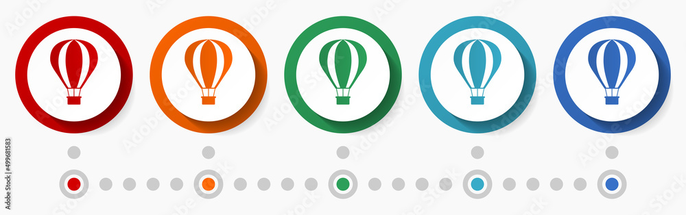 Poster balloon, travel concept vector icon set, infographic template, flat design colorful web buttons in 5