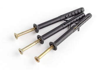 Screws and nail dowels on a white background. isolated object