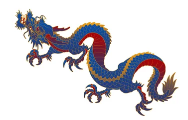 Tuinposter Oriental painting dragon illustration tattoo transfer line side ascending logn gold © pil