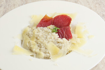 Risotto with duck breast and parmesan