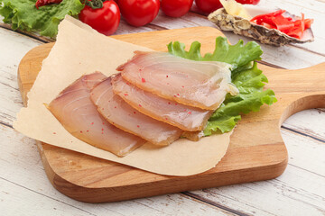 Sliced salted marlin fish carpaccio