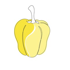 One line hand drawn yellow bell pepper. Vector minimalist illustration isolated on white background. 