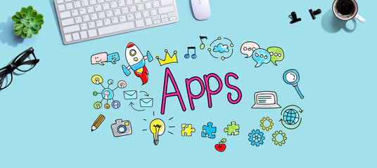 Apps theme with a computer keyboard and a mouse