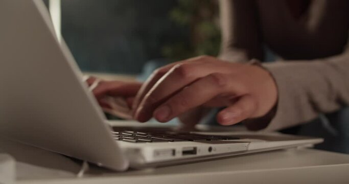 Businesswoman using laptop in evening