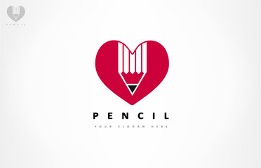 Pencil in heart shape logo. Stationery design. Education vector.