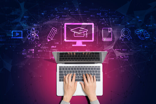 E-learning concept with person using a laptop computer