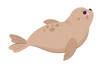 Cute Seal with Beige Fur and Fins Swimming Vector Illustration