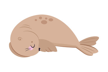 Cute Seal with Beige Fur and Fins Lying Vector Illustration