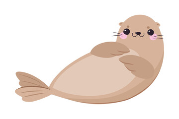 Cute Seal with Beige Fur and Fins Swimming Vector Illustration