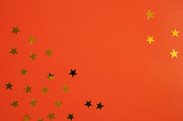 Red background with red and white asterisks with place for text in the center. Banner, poster.