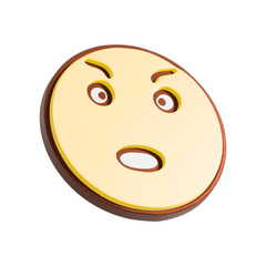 Angry face 3d illustration. Cartoon character isolated on white background.