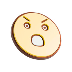 Angry smiley face 3d illustration. Cartoon character isolated on white background.
