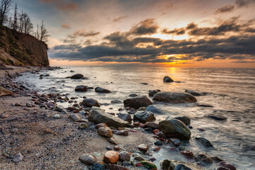 Fototapeta na wymiar Beautiful landscape of the beach at Orlowo cliff before sunrise, Gdynia. Poland