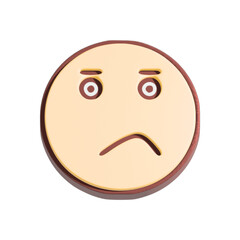 Sad face 3d illustration. Cartoon character isolated on white background.