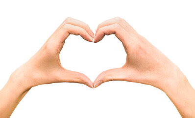 hands show the shape of a heart, on a white isolated background