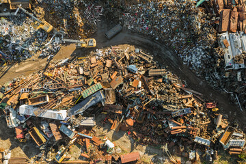 Recycling junkyard with machinery