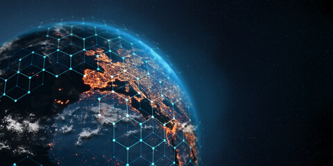 Communication technology for internet business. Global world network and telecommunication on earth. Elements of this image furnished by NASA