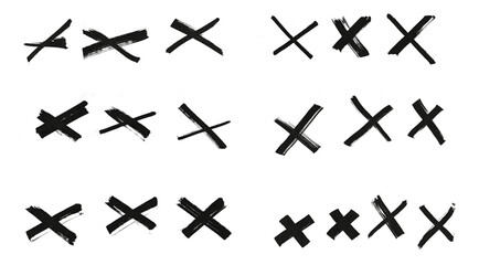X, exclusion sign set design. Letter X hand drawn with marker pens. Graphic of not, cancelled, rejected, rule out, deleted. Isolated on white background. - obrazy, fototapety, plakaty