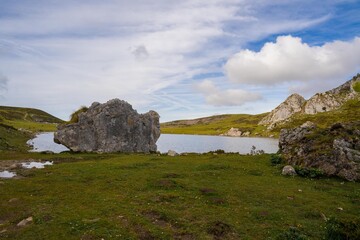 mountain landscape in lakes of Covadonga in Asturias, Spain