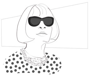 Illustration of a woman wearing glasses and jewels - obrazy, fototapety, plakaty