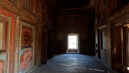 Colorful room of a Indian queen; Room filled with paintings