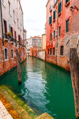 Beautiful canals and traditional Venetian buildings in Venice, Italy