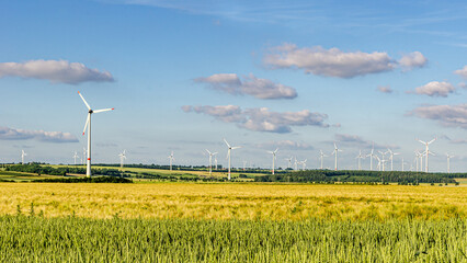 Windpark in an agricultural area in the middle of Germany, North Rhine-Westphalia near Bad Wuennenberg
