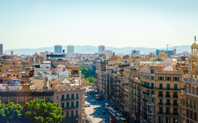 Panorama of beautiful city Barcelona, Catalonia, Spain.  Cityscape of Barcelona