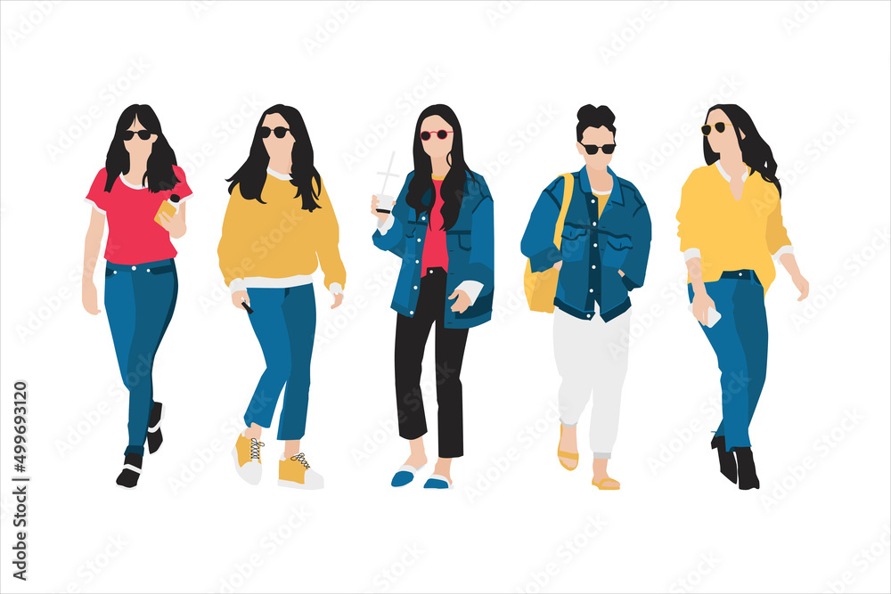 Wall mural Vector illustration of casual women bundle