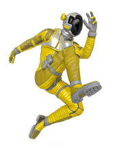 astronaut explorer is jumping up