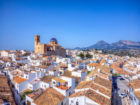 Aerial view of Altea with its church and the famous dome of the Mediterranean.