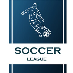 Emblem, logo, template for a football, soccer club, team with a football player. Forward or defender silhouette dribbling. 