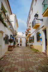 Fototapeta na wymiar Famous white Architecture of the Marbella city in Spanish Andalusia on the mediterranean sea