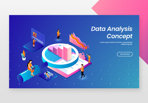 Data Analysis Concept Based Landing Page with Isometric View of Business Analysts
