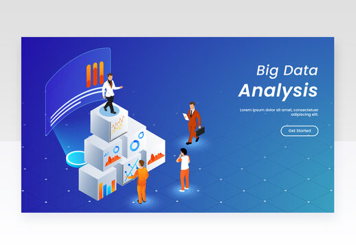 Big Data Analysis Concept Based Landing Page with Illustrations and Infographic