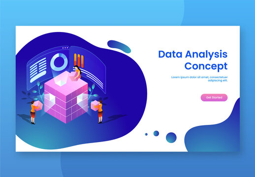 Landing Page Illustration of Business People Working Together to Complete a Data Analysis Project