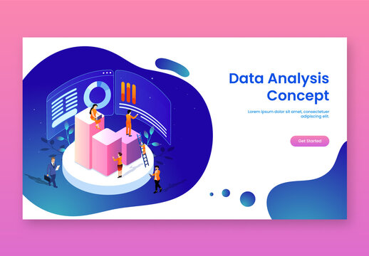 Data Analysis Concept Based Landing Page with Isometric Business Illustrations