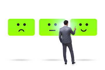 Illustration of customer feedback with faces and businessman