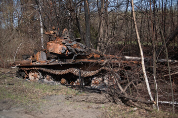 Fototapeta na wymiar Burnt Russian tank in Ukraine