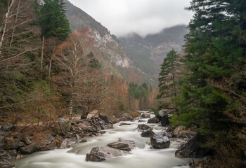 river water stream in the pyrenees, spain