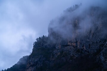 misty mountain landscape in the pyrenees