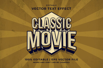 Editable text effect Classic Movie Vintage 3d Cartoon template style premium vector