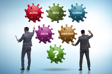 Concept of new covid 19 variants with businessman