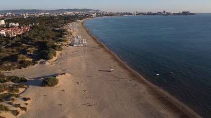 preparation of the beach season, photo from a quadcopter, a city near the sea