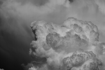 Naklejka premium dramatic black and white image of the top of a large cumulus cloud.
