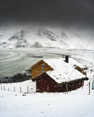 small houses in the beach in winter