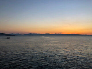 Fototapeta premium Golden Beautiful sunset at the seaside, Greece