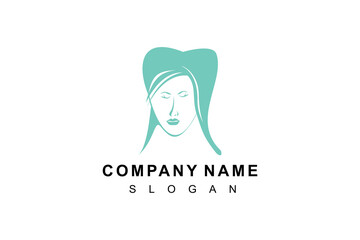 Oral Facial logo design, dentist dental tooth teeth shape and silhouette of beauty woman face.