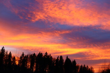 View on a sunset in the department of Jura 