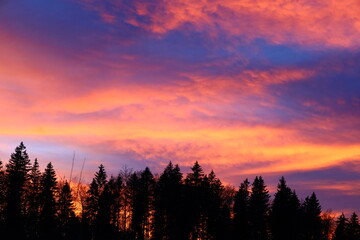 Fototapeta premium View on a sunset in the department of Jura 